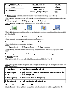 Đề kiểm tra cuối học kỳ môn Tin học Lớp 3 - Năm học 2014-2015 - Trường Tiểu học Minh Tân (Có đáp án)